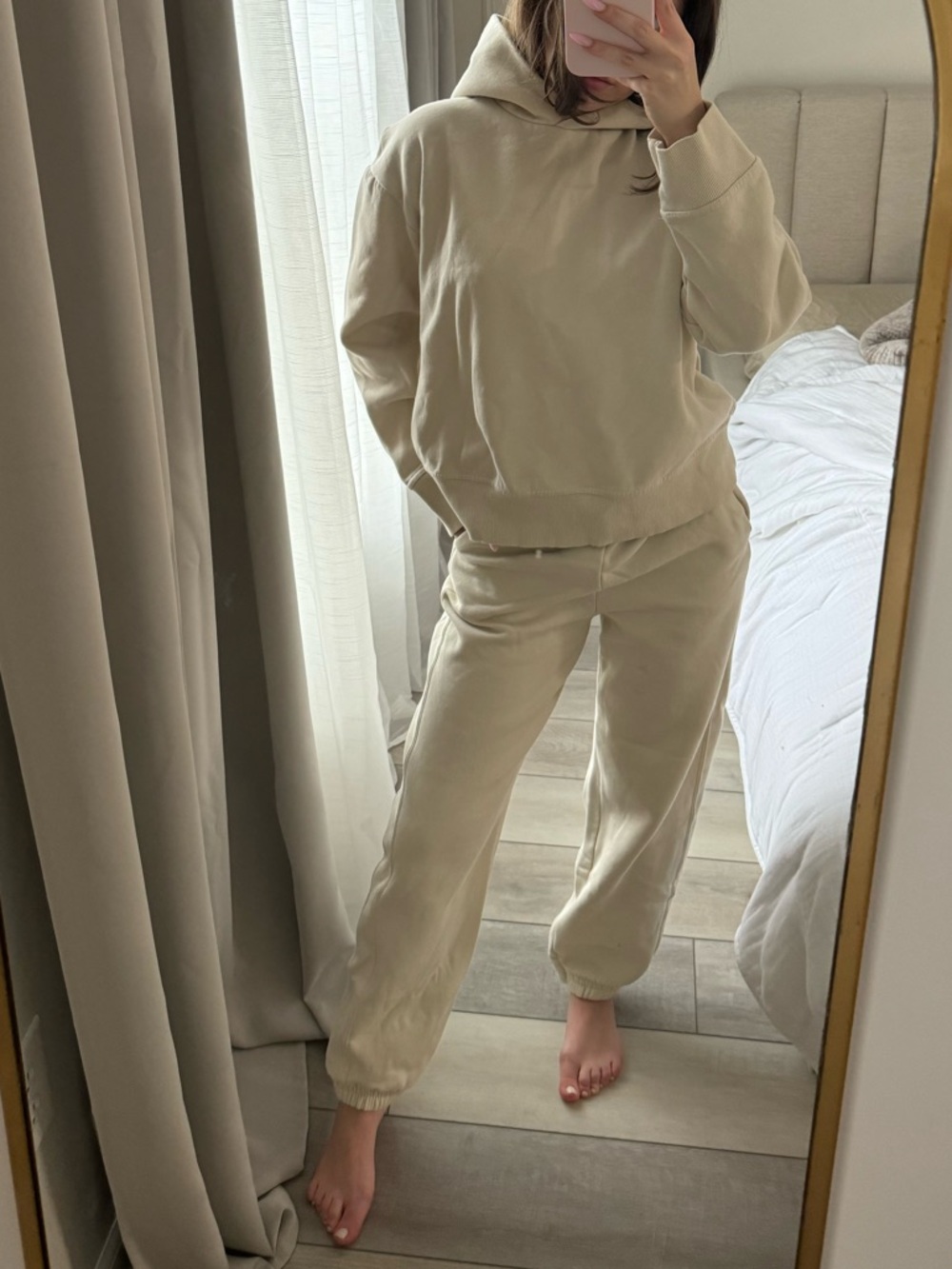 ZARA Women's Cream Jogger Pants and Hoodie